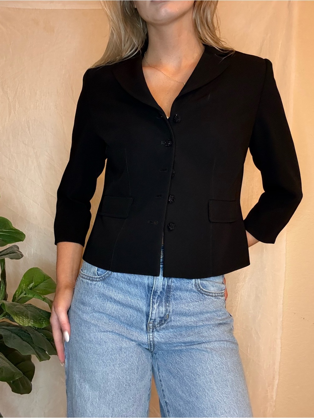 Vintage Bloomingdale's Black Blazer Jacket 6P Petite Textured Single Breasted